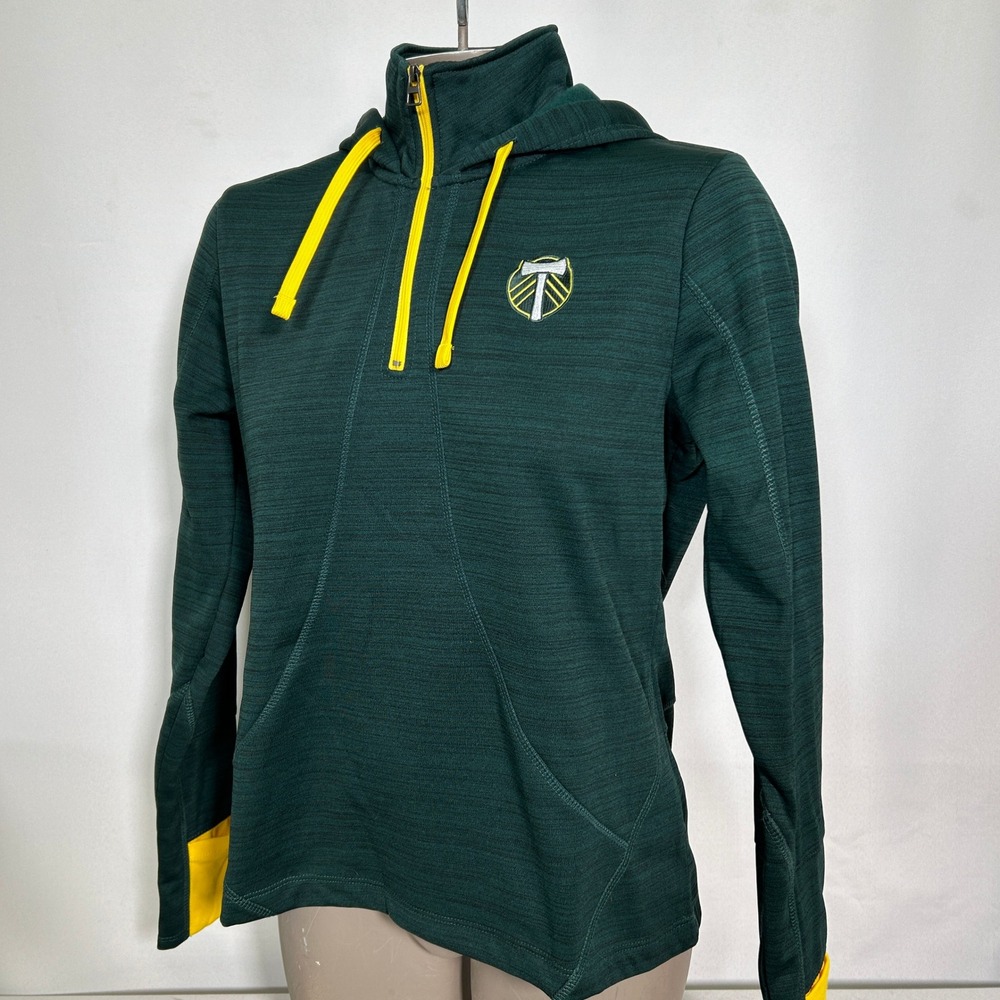 Portland Timbers MLS OTS Green Yellow Quarter Zip Hoodie Women's SMALL
